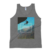 Load image into Gallery viewer, Happiness is a Habit Climbing Unisex Tank Top Giclee / Tri-Black / S Tracy McCrackin Photography - Tracy McCrackin Photography