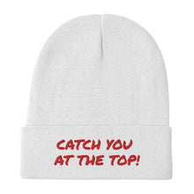 Load image into Gallery viewer, Catch You at the Top Humorous Embroidered Beanie Giclee / White Tracy McCrackin Photography - Tracy McCrackin Photography