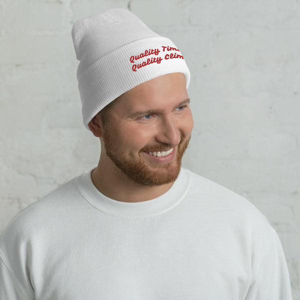 Quality Times, Quality Climbs Cuffed Beanie Giclee / White Tracy McCrackin Photography - Tracy McCrackin Photography