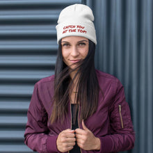 Load image into Gallery viewer, Catch You at the Top Humorous Embroidered Beanie Giclee / White Tracy McCrackin Photography - Tracy McCrackin Photography
