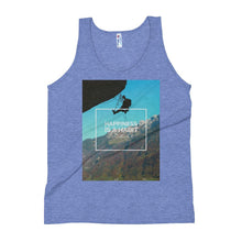 Load image into Gallery viewer, Happiness is a Habit Climbing Unisex Tank Top Giclee / Tri-Black / S Tracy McCrackin Photography - Tracy McCrackin Photography