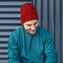 Load image into Gallery viewer, Catch You at the Top Humorous Embroidered Beanie Giclee / White Tracy McCrackin Photography - Tracy McCrackin Photography