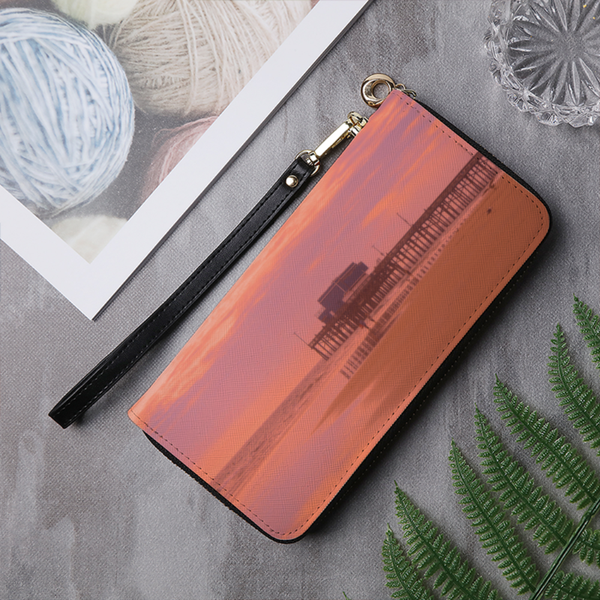 Newport Pier Leather Wallet Clutch Purse Zipper Printy6 Lifestyle - Tracy McCrackin Photography