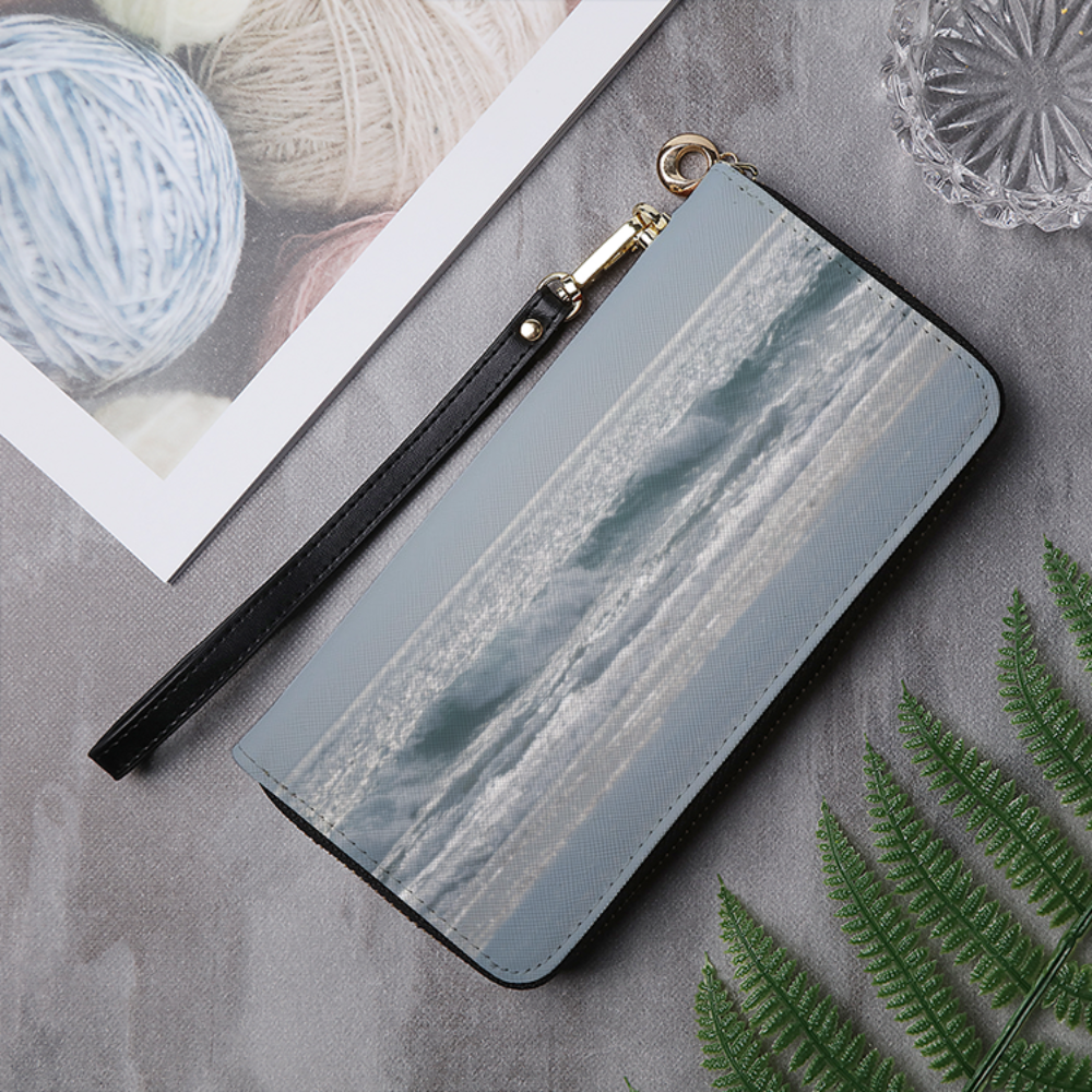 Peaceful Waves Leather Wallet Clutch Purse Zipper Printy6 Lifestyle - Tracy McCrackin Photography