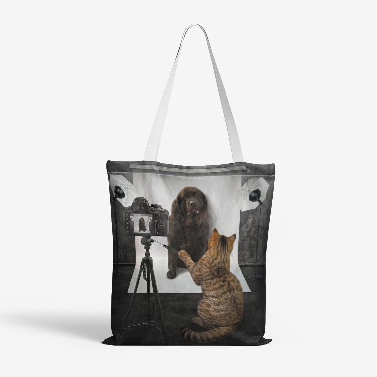 Photography Humor Cat/Dog Canvas Tote Bags White / 13'' x 15'' Printy6 Bags - Tracy McCrackin Photography