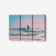 Load image into Gallery viewer, Sunset Surfing - 3 Piece Canvas Wall Art for Living Room - Framed Ready to Hang 3x8&quot;x18&quot; 3 x 8 x 18 / Canvas Only(rolled) Printy6 Wall art - Tracy McCrackin Photography