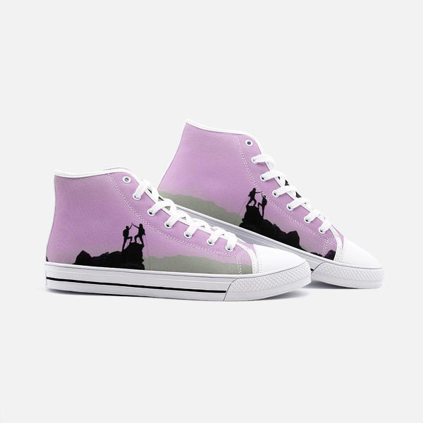 Sick SendsUnisex High Top Canvas Shoes (Pink/Grey) White / 5 Women Printy6 Shoes - Tracy McCrackin Photography