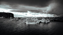 Load image into Gallery viewer, harbor-boats-in-iceland-during-sunset-with-lighthouse Giclee / Colored / 5 x 7 Tracy McCrackin Photography - Tracy McCrackin Photography