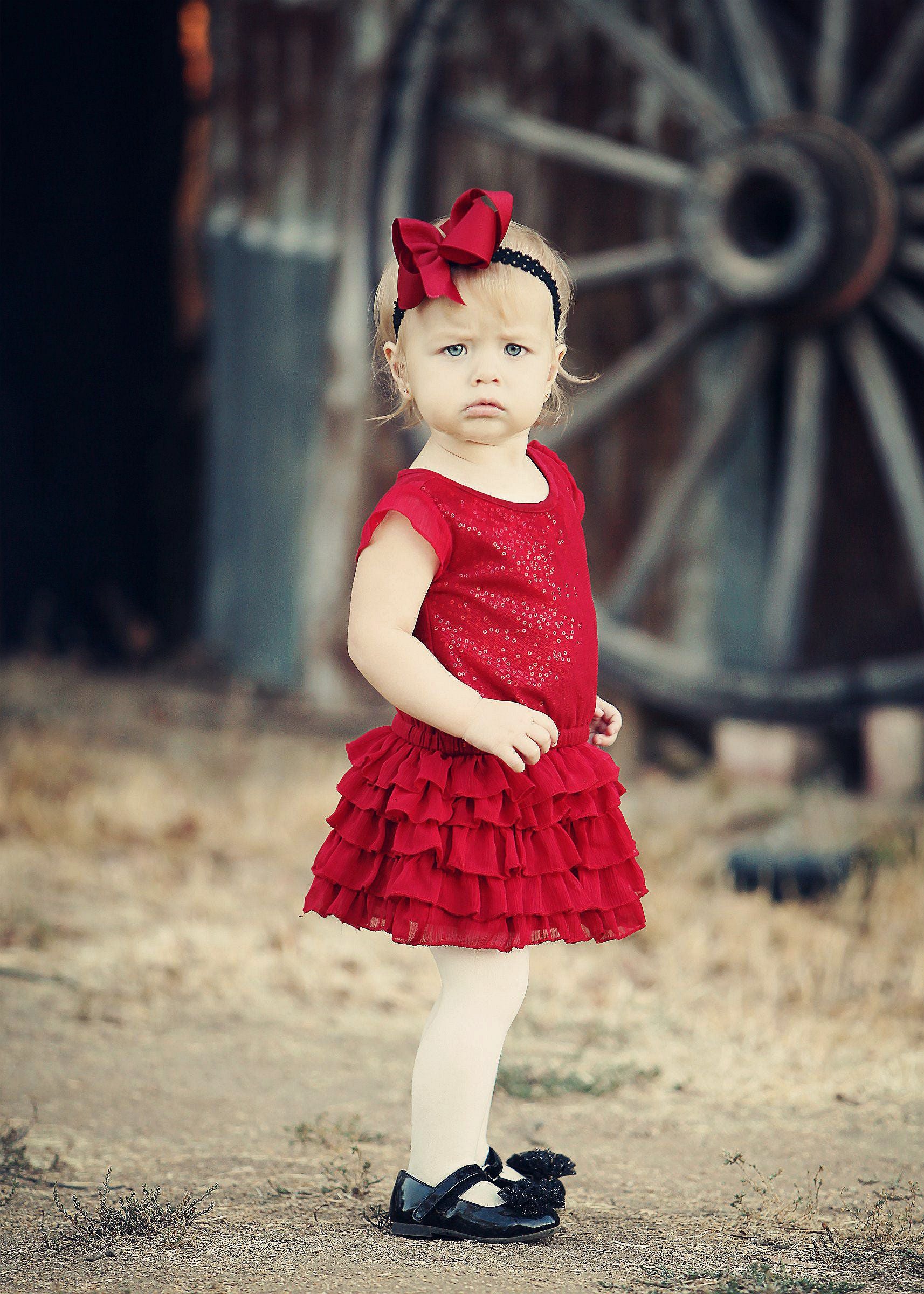 pretty-little-girl-in-red-dress-on-farm Giclee / Colored / 5 x 7 Tracy McCrackin Photography - Tracy McCrackin Photography