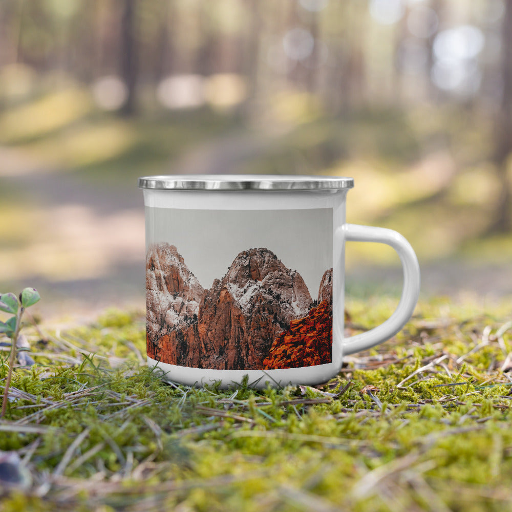 Misty Red Mountains Enamel Mug Default Title Tracy McCrackin Photography Home Decor - Tracy McCrackin Photography