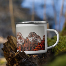 Load image into Gallery viewer, Misty Red Mountains Enamel Mug Tracy McCrackin Photography Home Decor - Tracy McCrackin Photography